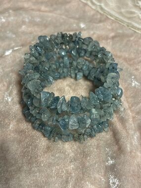 Aquamarine Chip Wrap Bracelet Memory Wire Boho Beachy Mermaid Mermaidcore